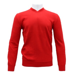 Pulover barbati, LN21EWT020-Rosu, elegant, bumbac, regular fit, cu guler anchior, tricotat, rosu