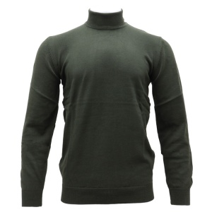 Pulover barbati, LN21EWT050-Verde, elegant, bumbac, regular fit, cu guler inalt, tricotat, verde