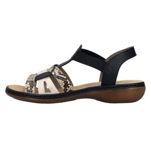 Sandale dama, Rieker, 65918-92-Negru, casual, piele ecologica, imprimeu sarpe, cu talpa joasa, negru