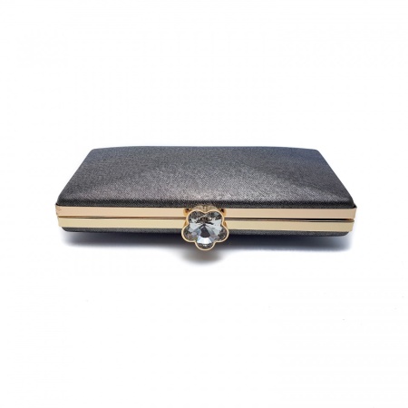Clutch elegant cu inchidere tip floare, Tia accesorii, gri/metalic - Img 3