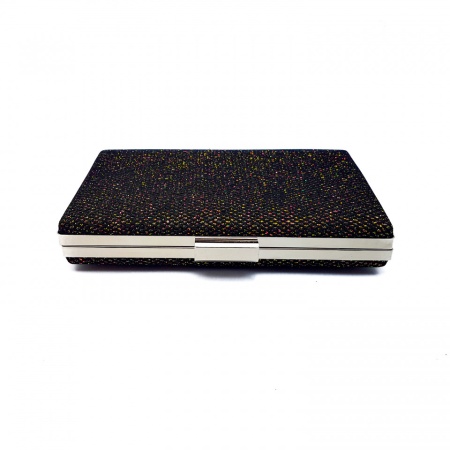 Clutch dreptunghiular cu insertii lurex, Tia accesorii, negru/auriu - Img 2