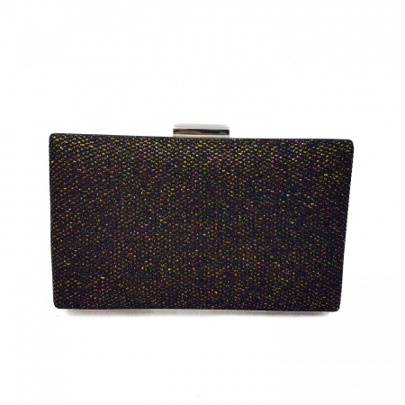 Clutch dreptunghiular cu insertii lurex, Tia accesorii, negru/auriu - Img 3