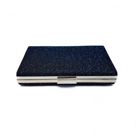 Clutch dreptunghiular cu insertii lurex, Tia accesorii, negru/turcoaz - Img 2