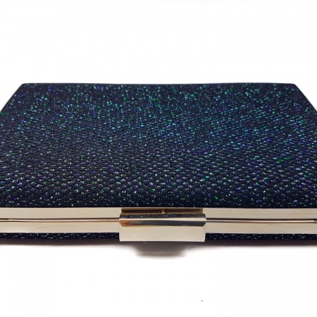 Clutch dreptunghiular cu insertii lurex, Tia accesorii, negru/turcoaz - Img 4