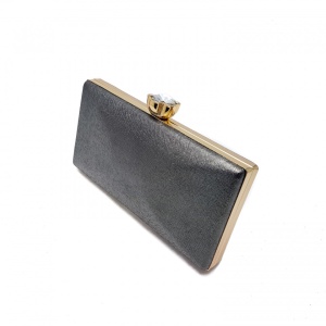 Clutch elegant cu inchidere tip floare, Tia accesorii, gri/metalic