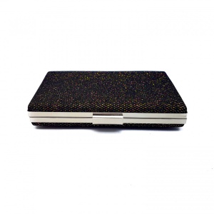 Clutch dreptunghiular cu insertii lurex, Tia accesorii, negru/auriu - Img 2