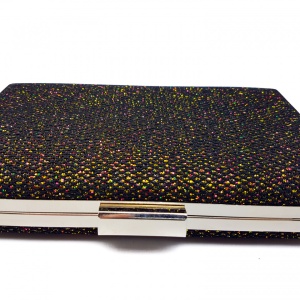 Clutch dreptunghiular cu insertii lurex, Tia accesorii, negru/auriu - Img 4