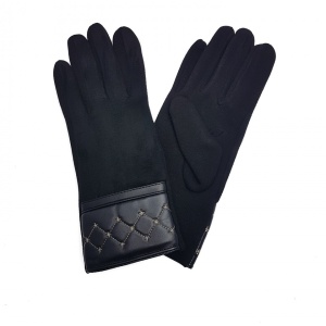 Manusi dama elegante, cu bordura de piele ecologica brodata, Tia Accesorii, marime universala, negru