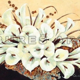 Tablou decorativ cu flori ''Buchet de crini'' cu foita argintie, inramat