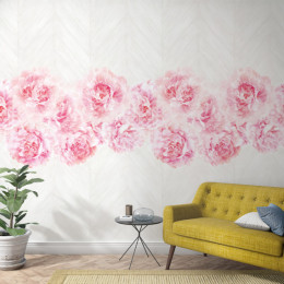 Tapet Marburg decorativ, tip panel, roz, gri, flori, living, dormitor