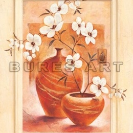 Poster Flori albe in vase de lut I
