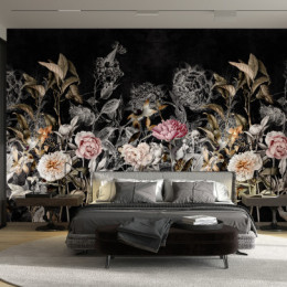 Tapet Marburg tip panel model floral, negru, multicolor