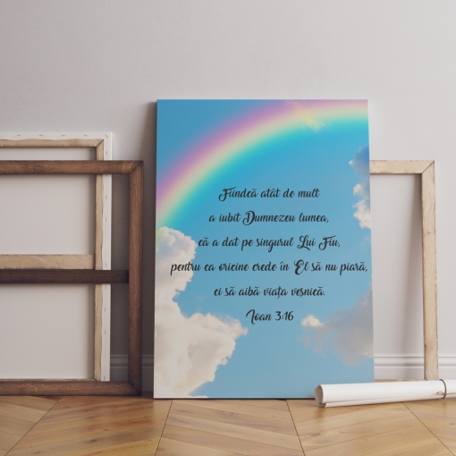 Tablou canvas Dumnezeu a iubit lumea - curcubeu