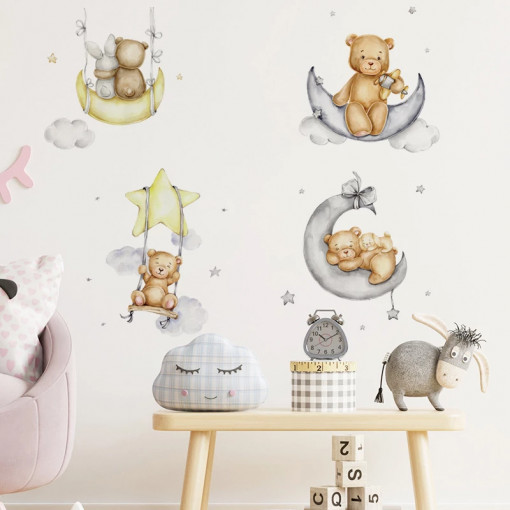 Sticker perete copii - Ursuleti pufosi pe nori