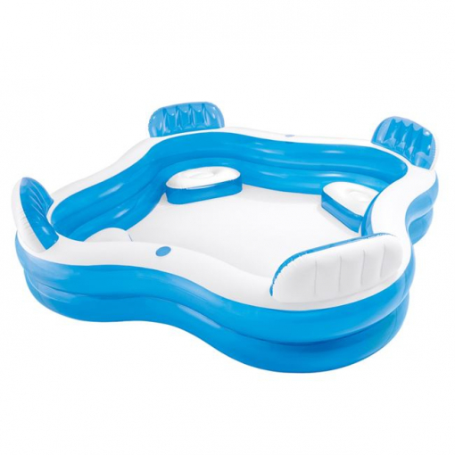 Piscina gonflabila cu 4 scaune integrate, Patrata, Albastru-Alb, 229 x 229 x 66 cm