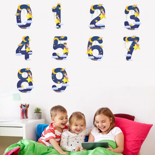 Sticker perete copii - Cifre cu nori si stelute 0-9