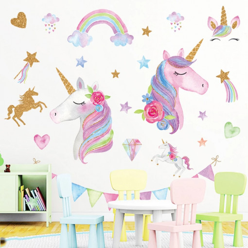 Sticker perete copii Unicorni colorati