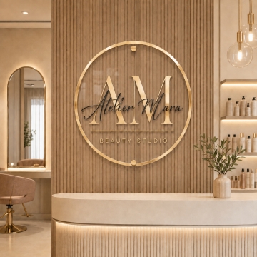 Decor acrilic rotund cu fundal transparent - Salon de infrumusetare