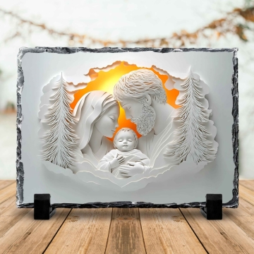 Ardezie cu Efect 3D – Sfânta Familie – Lumină și Pace