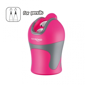 Ascutitoare dubla Keyroad, 2 orificii, plastic, cu rezervor, pentru creioane grafit, diverse culori intense