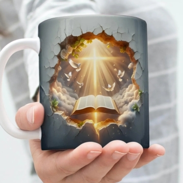 Cană Religioasă – Credință, Lumină și Crucea lui Iisus