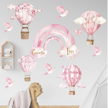 Sticker pentru copii - Curcubeu roz cu baloane 60x90cm