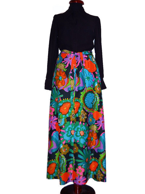 Rochie vintage maxi flori multicolore anii '60
