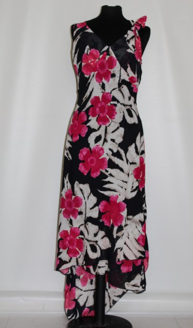Rochie flori rosii si frunze de palmier repro anii '70