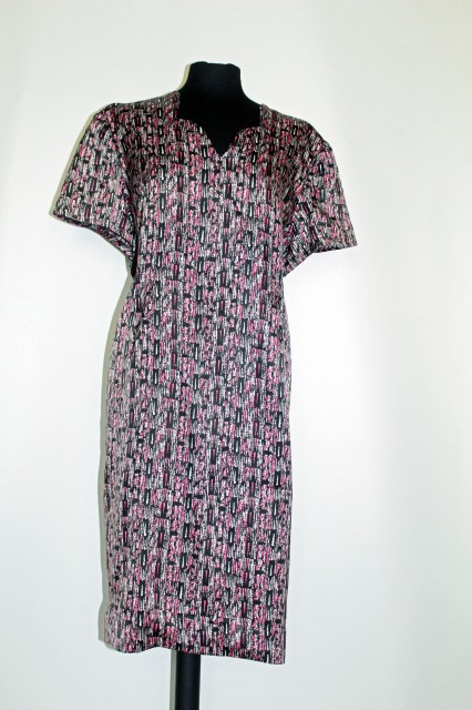 Rochie print abstract roz si lila anii '60