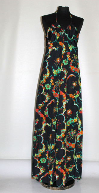 Rochie vintage cu spatele gol – print floral multicolor, anii ’70 - Img 1