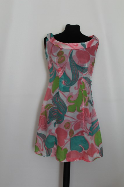 Rochie vintage print abstract roz si verde anii '60