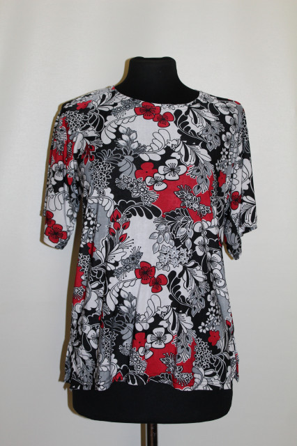 Bluză print floral roșu, gri, alb anii 90