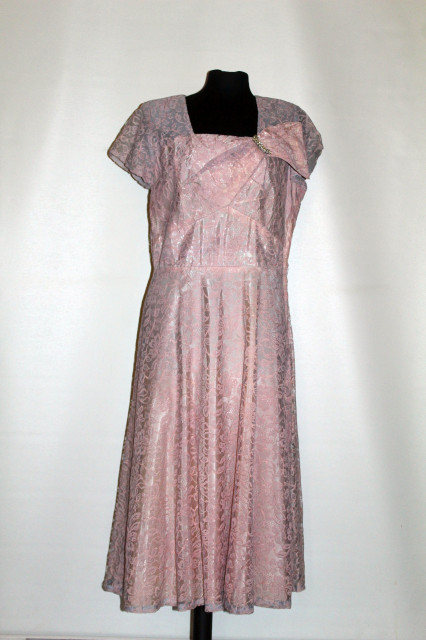 Rochie vintage de ocazie din dantela roz cu bleu anii '50