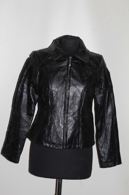 Jachetă patchwork din piele naturală neagră anii 90
