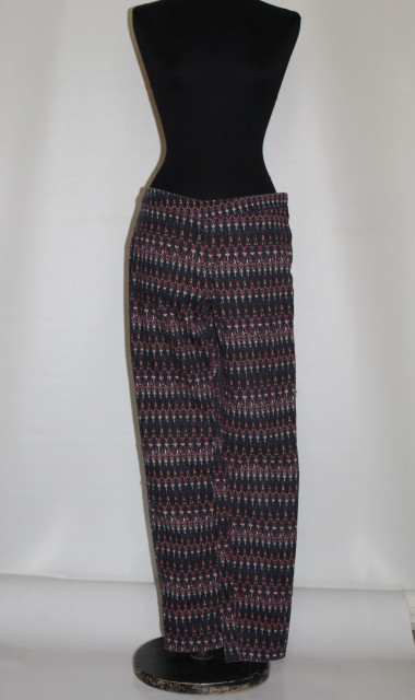 Pantaloni print geometric bleumarin și vișiniu repro anii 60