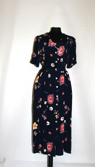 Rochie bleumarin print floral anii 90