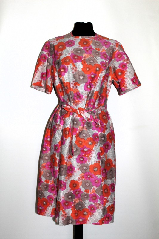Rochie vintage flori fucsia și portocalii anii 60