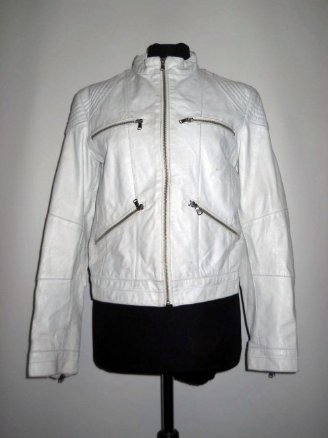 Jacheta retro din piele naturala alba anii '90