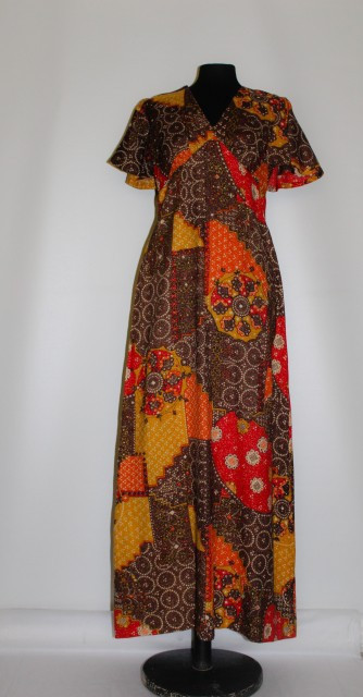 Rochie maxi patchwork geometric anii '70