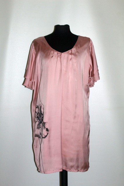 Rochie roz antic print stil pictat repro anii 60