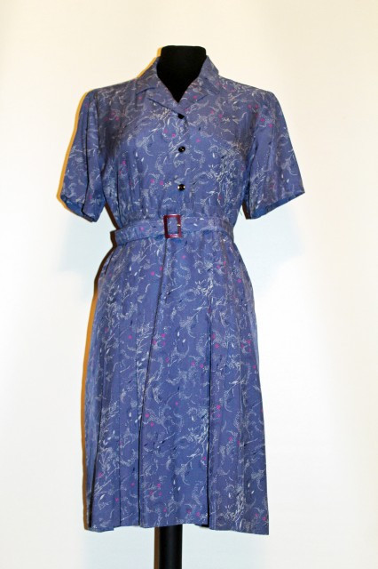 Rochie vintage albastru petrol print punctiform anii '60