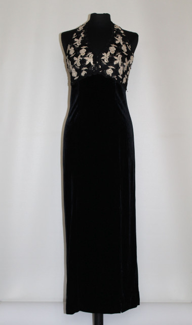 Rochie de seara vintage negru cu auriu anii '70