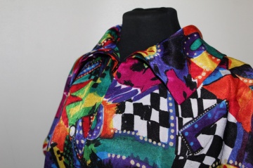 Bluză multicoloră cu print geometric – anii ’90, croială lejeră - Img 4