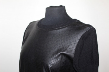 Bluză vintage Zara Knit cu piele artificială & tricot – neagră, elastică - Img 4