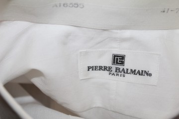 Cămașă bărbătească Balmain anii ’80 – poplin bumbac alb cu model geometric - Img 7