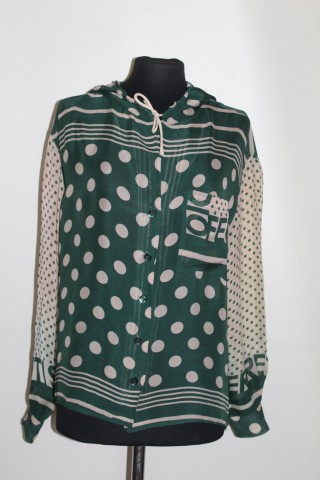 Cămașă buline și logo Alberta Ferretti – chiffon verde & ivoire, vintage designer