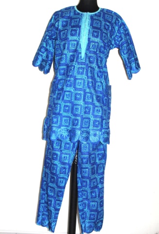 Costum etnic albastru imperial – stil indian, set tunică și pantaloni