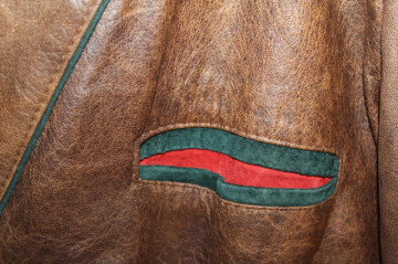 Jachetă din piele stil tirolez maro cu ornamente roșii și verzi – anii ’80 - Img 7