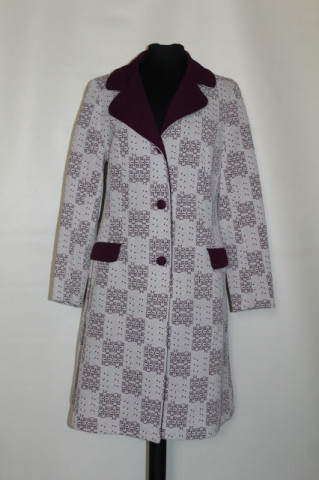 Pardesiu vintage flori în relief violet‑gri – anii ’60