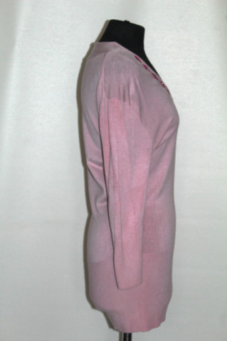 Pulover roz cu broderie fucsia — repro anii ’60, tricot fin  - Img 2